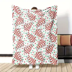 1pc Festive Tree Design Flannel Blanket - Soft, Warm, Plush, 200-250g Lightweight 280GSM Cover, Contemporary Style for Office, Travel, All-Season Use, Flannel Blankets