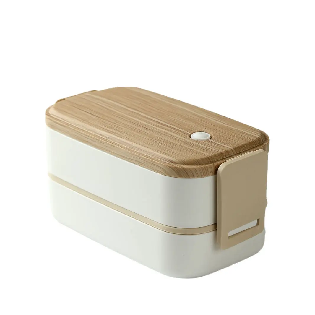Japanese wood grain double layer bento box Large capacity lunch microwave heating working girls, children and students lunch box Tableware Wooden