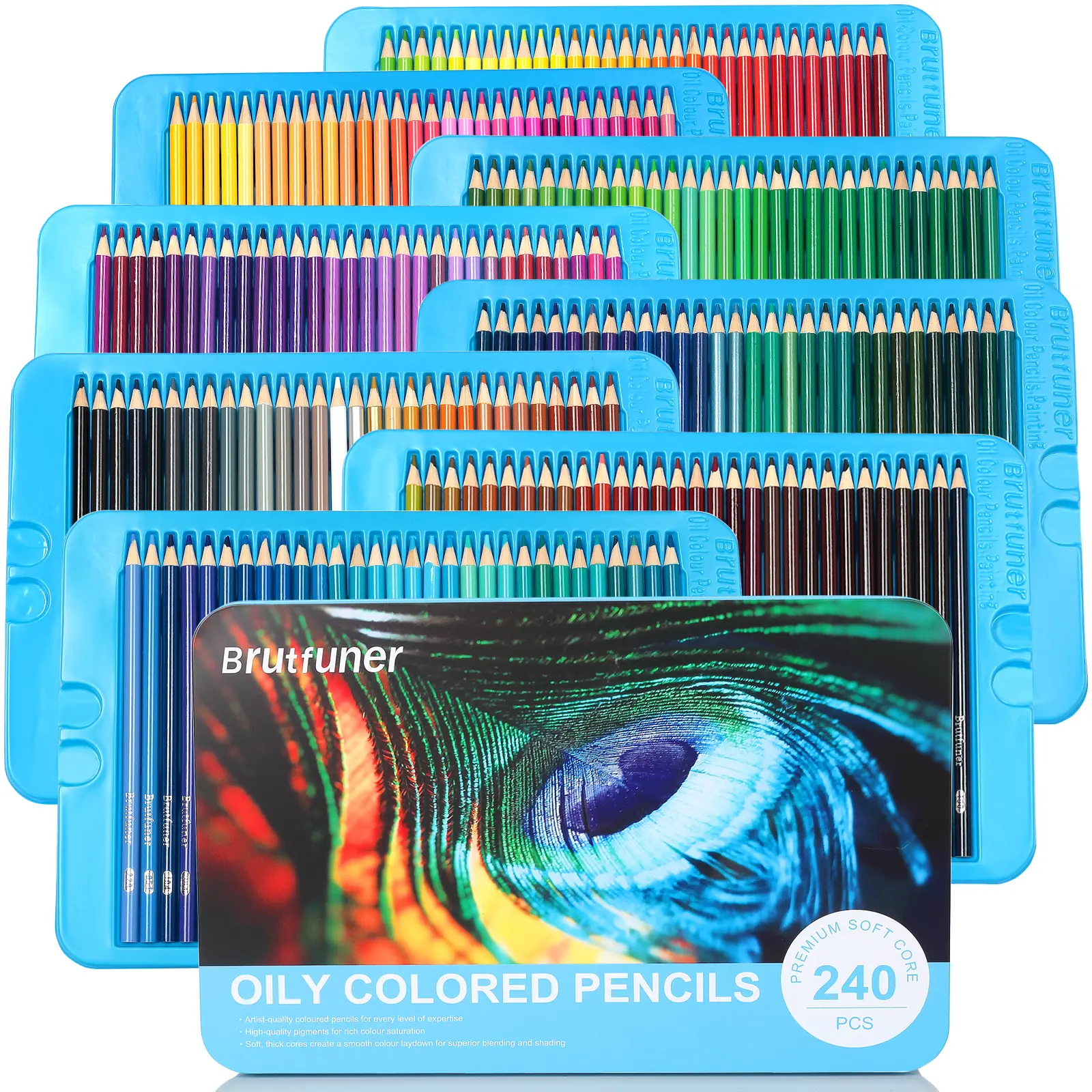 240-Color Professional Numbered Artist Colored Pencils Set, Soft Core for Sketching Shading Smooth Blend Crafting, Office Stationery in Gift Tin Box
