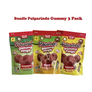 Bundle 3 Pack Pulparindo Gummy Rings Watermelon Mango & Tamarind Flavor Mexican Candy Snack Spicy Sweet De la Rosa