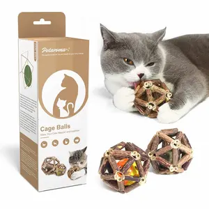 Potaroma Cat Chew Toys, 3 Pack Natural Silvervine Stick Cage Balls with Bell, Indoor Kitten Molar Matatabi Balls, Teeth Cleaning Interactive Toys for All Cat Breeds #SummerVibes #petlovers