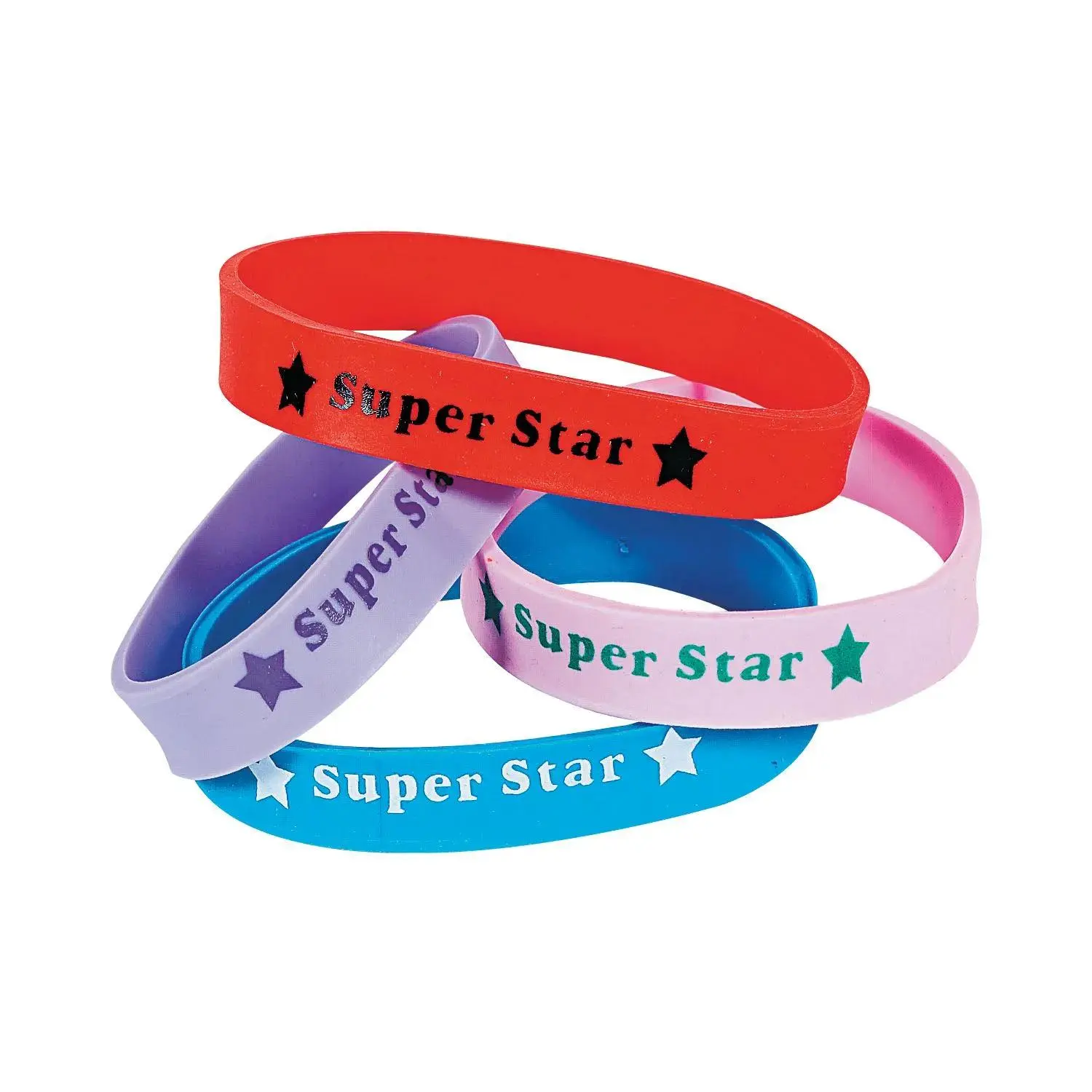 Colored Super Star Rubber Bracelets - 24 Pc., Motivational Favor for Classrooms, Easy to Hand Them Out