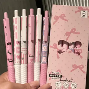 18/12/6pcs, Pink Bowknot Quick-Drying Press Gel Pen, 0.5mm Fine Tip, Smooth Writing, Suitable for Office and Classroom Supplies, Festival Stationery Gifts, Classroom Supplies, Children's Valentine's Day Gifts, Stationery, Bowknot