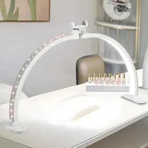29IN Half Moon Light for Nail Desk, Desk-top Nail Lamp with Sparkling Rhinestones, Folfing Lamp with Phone Holder, Manicure, Diamond Painting, Sewing, 10 Brightness Levels for Gifts for Women