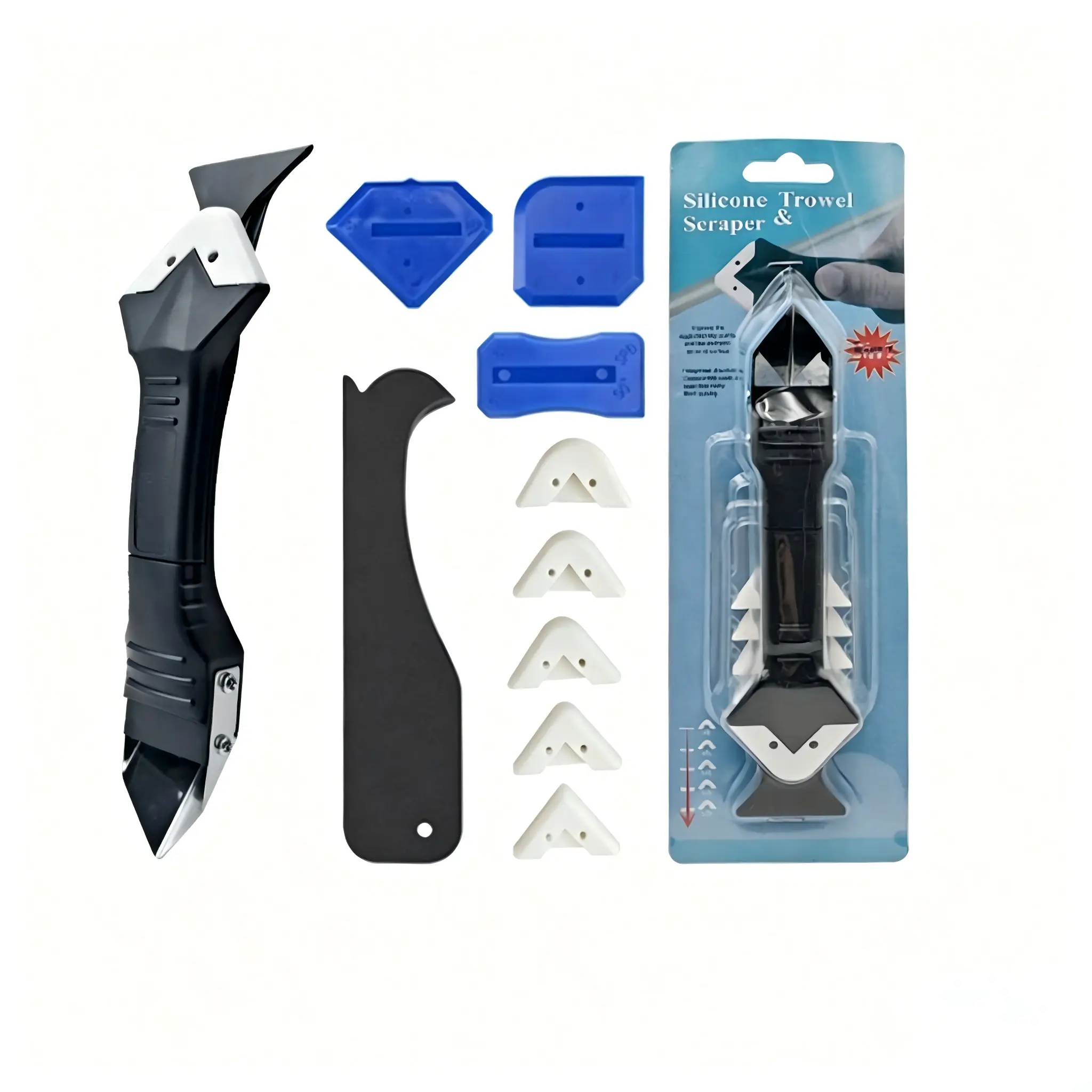 Multi-functional 3-in-1 silicone grout remover,silicone grout tool,includes a 3-inch grout remover (stainless steel head) and grout scraper,suitable for kitchen/bathroom/window grout removal.