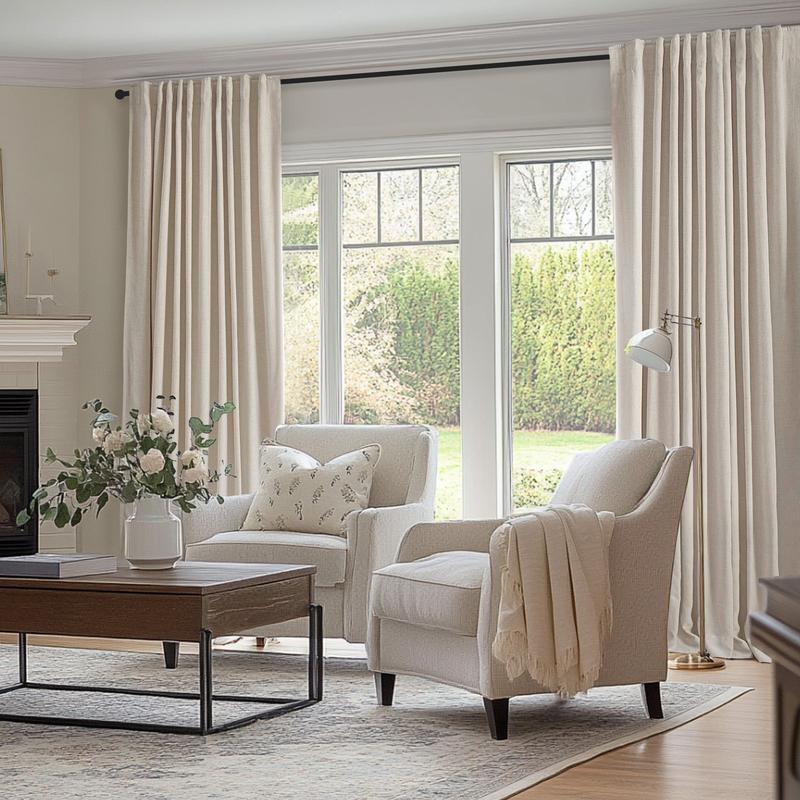 Inovaday 2pcs Blackout Curtains for Living Room Bedroom Linen Blackout Curtains, Back Tab/Rod Pocket Luxury Black Out Curtains for Windows Apartment