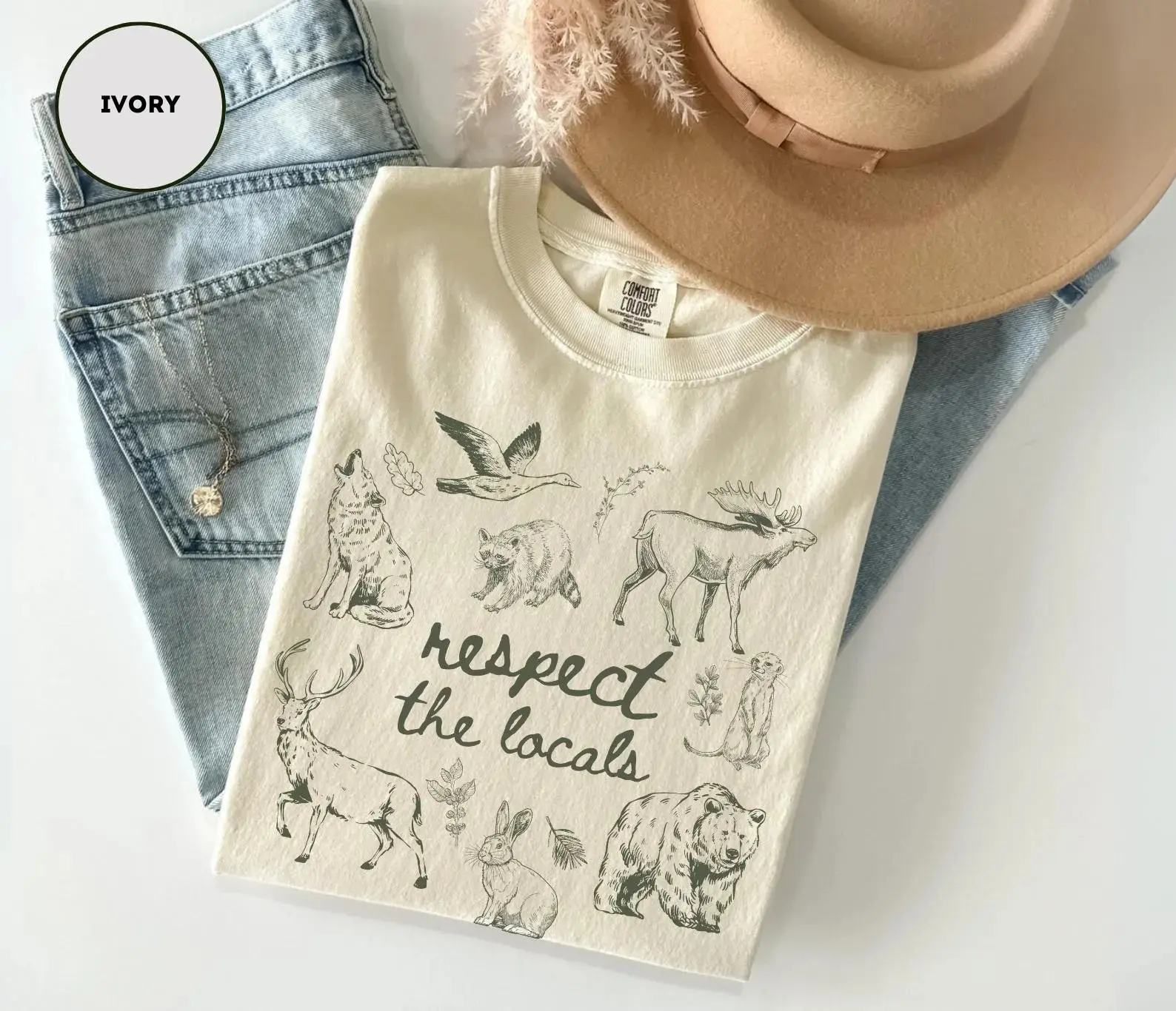 Comfort Colors Respect the Locals Shirt Wildlife Shirt for Granola Girl Gift With Wild Animals Shirt Woodland Animals Shirt Outdoor Shirt