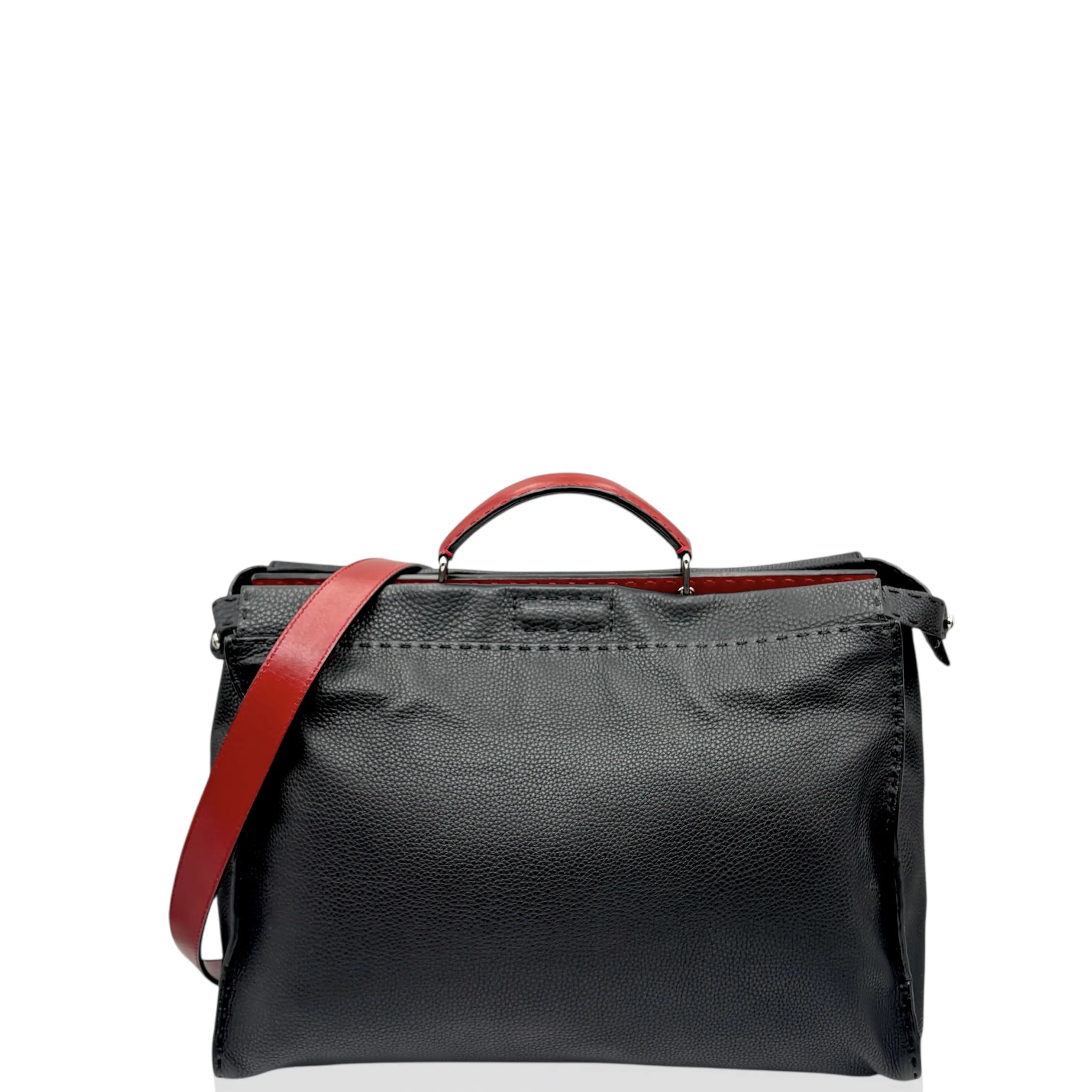 Pre-owned FENDI Leather tote bags Peekaboo Iconic Fit Large Grained Calfskin Black (ym1119m8)