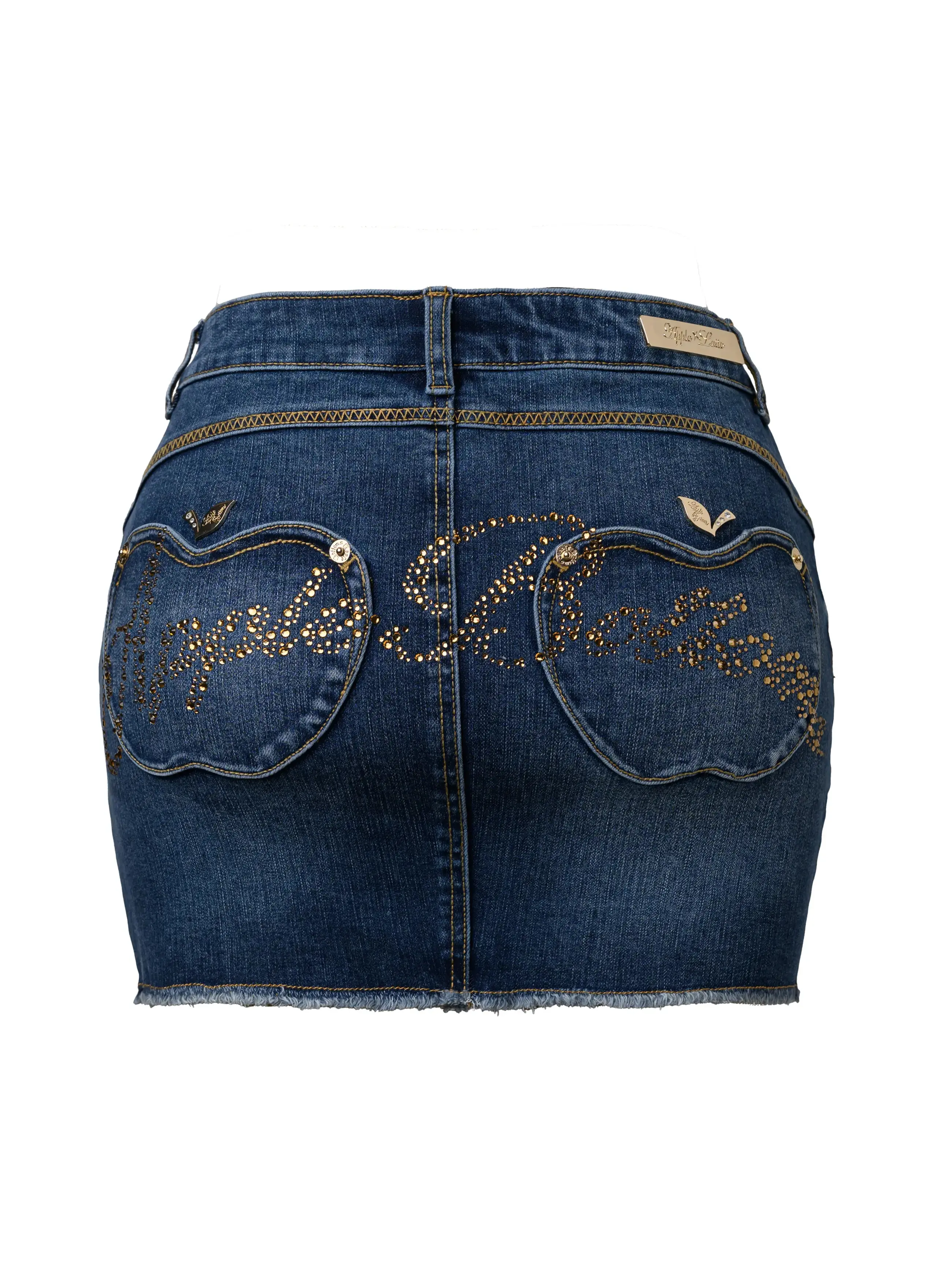 Y2K Low Rise Denim Mini Skirt - Apple Bottoms Rhinestone Pocket
