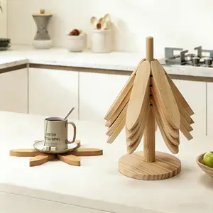 4 Heat Resistant Table Mats, Kitchen Decorative Placemat, Wooden Cup Coasters, Auto-Return Creative Tree-Shaped Insulation Set, Non-Slip Kitchen Utensils