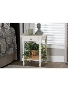212 MAIN Niklas Wood Nightstand - 1-Drawer White Modern Accent Table, Indoor Bedroom Side Table with Twisted Legs, Storage Shelf
