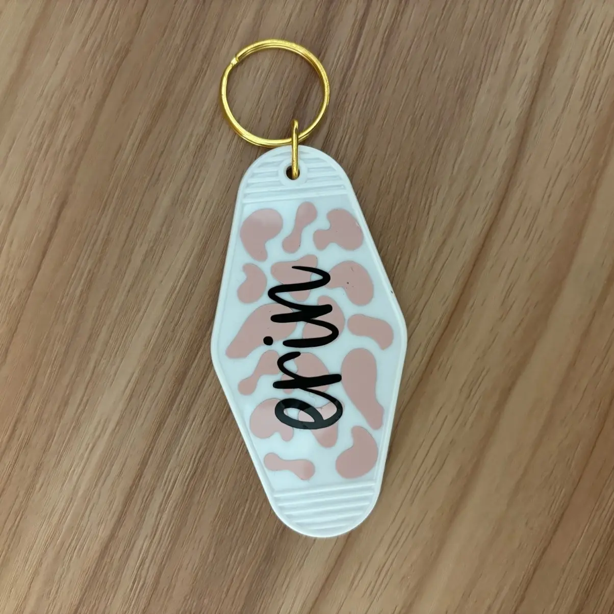 Personalized Name Cow Print Motel Keychain
