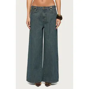 Edikted Women's Button Pinstripe Low Rise Baggy Jeans