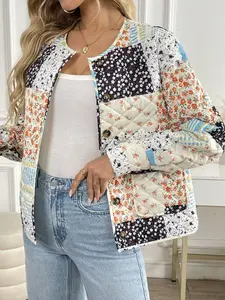 A women's floral patterned cotton jacket with elegant and stylish commuting style, suitable for parties, indoor and outdoor wear