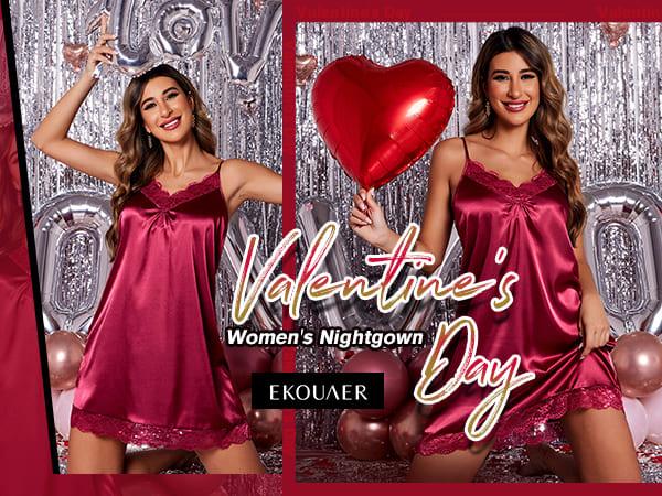 EKOUAER Women's Nightgown V-neck Chemise Sleepwear Lace Nightwear Soft Lingerie for Women EKOUAER Women's Nightgown V-neck Chemise Sleepwear Lace Nightwear Soft Lingerie for Women