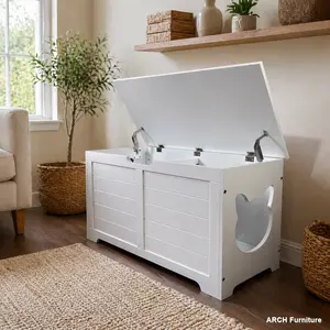 ARCH 39.4" Top open Cat Litter Box Enclosure Furniture, Cat Washroom, Hidden Litter Box Cover, Cabinet for Large Cat, Dog Proof Cat Litter Boxes, Hideaway Litter Box, Cat House, White, Storage Unit, Large Size Toilet Supplies