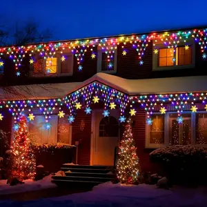 USB Christmas Triangle Net Light String, Snowflake Pendant Design, New Curtain Lights, Led Star Light, 8 Modes, Home Decor, Railing Decor, Holiday Decoration