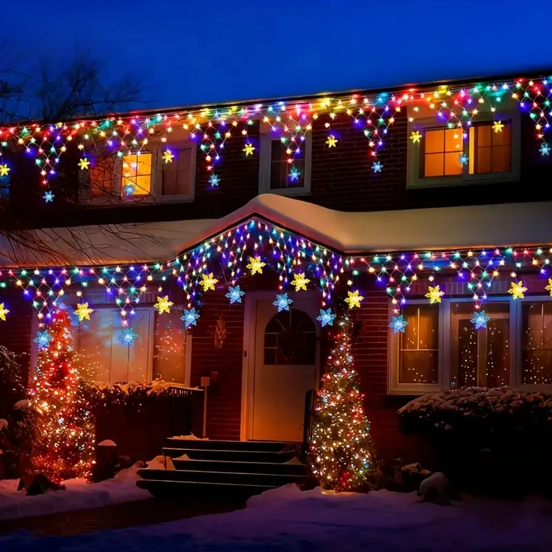 USB Christmas Triangle Net Light String, Snowflake Pendant Design, New Curtain Lights, Led Star Light, 8 Modes, Home Decor, Railing Decor, Holiday Decoration