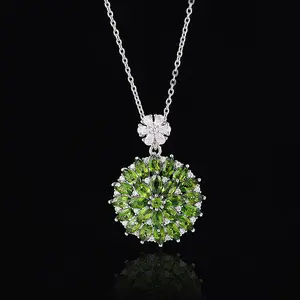 S925 sterling silver  Peridot pendant ,with zircon, high quality setting, Elegant and Luxurious for Women, Girl friend, Brides, Grils as Wedding&Birthday Gift, Perfect for Daily Wear and Party, Valentine's Day Gift
