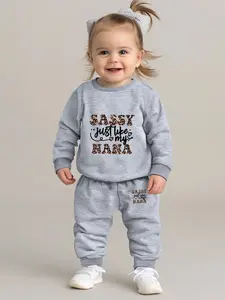 Baby Girl Round Neck Sweatshirt and Pants Set, Cartoon Cheetah Pattern Letter Print, Soft Comfortable Long Sleeve, Fall Winter Clothes
