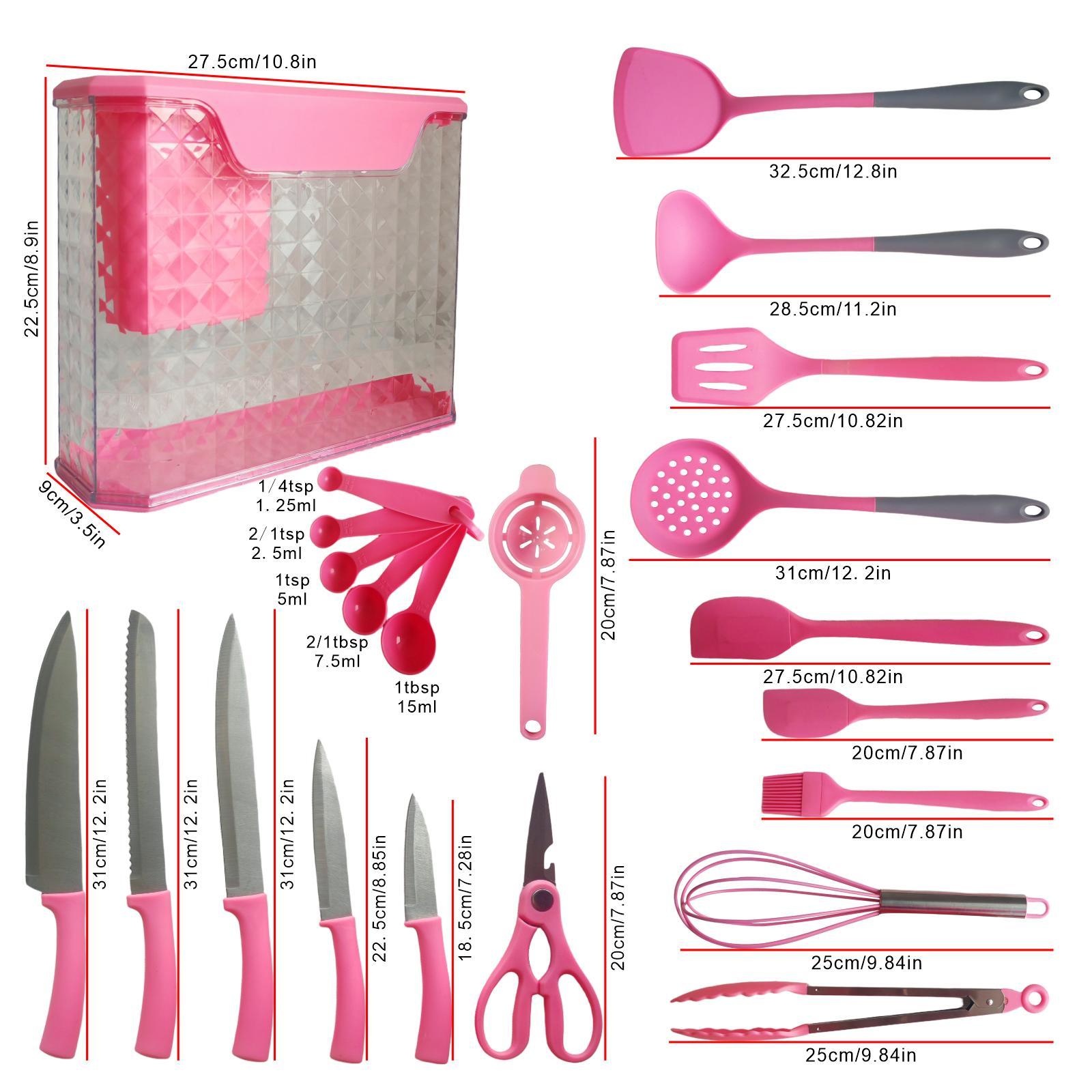 15PCS knife holder kitchenknifeset: meat/vegetable knife, chicken bone knife, German steak knife storage built-in sharpener - stainless steel washable dishwasher suitable for women, wives,man Mother's Day,Father's Day ,Super Category Weekpink/white/black