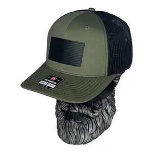 Richardson 112 Loden Green/Black Cap with Black American Flag PVC Patch, 60/40 Cotton/Polyester, Structured, Six-Panel, Mid Pro Profile, Adjustable Snapback