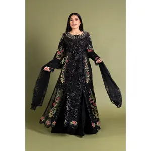 MB3979-BLACK Dupatta Organza Chiffon Dress Embroidered