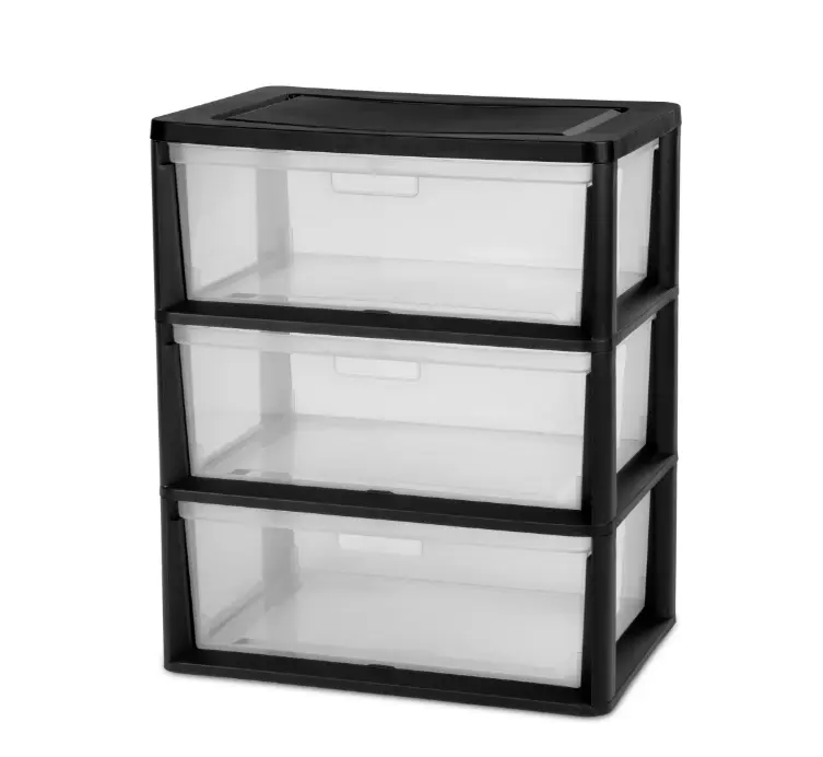 Clear Storage Drawer with 3 Compartments, Black Frame, Ideal for Organizing Clear Storage Drawer with 3 Compartments, Black Frame, Ideal for Organizing