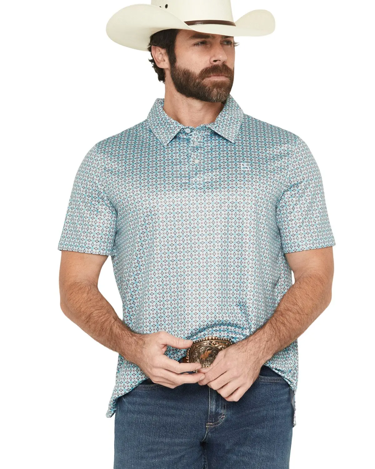 Panhandle Men's Slim Men'S Medallion Print Short Sleeve Snap Performance - Tm51t08199