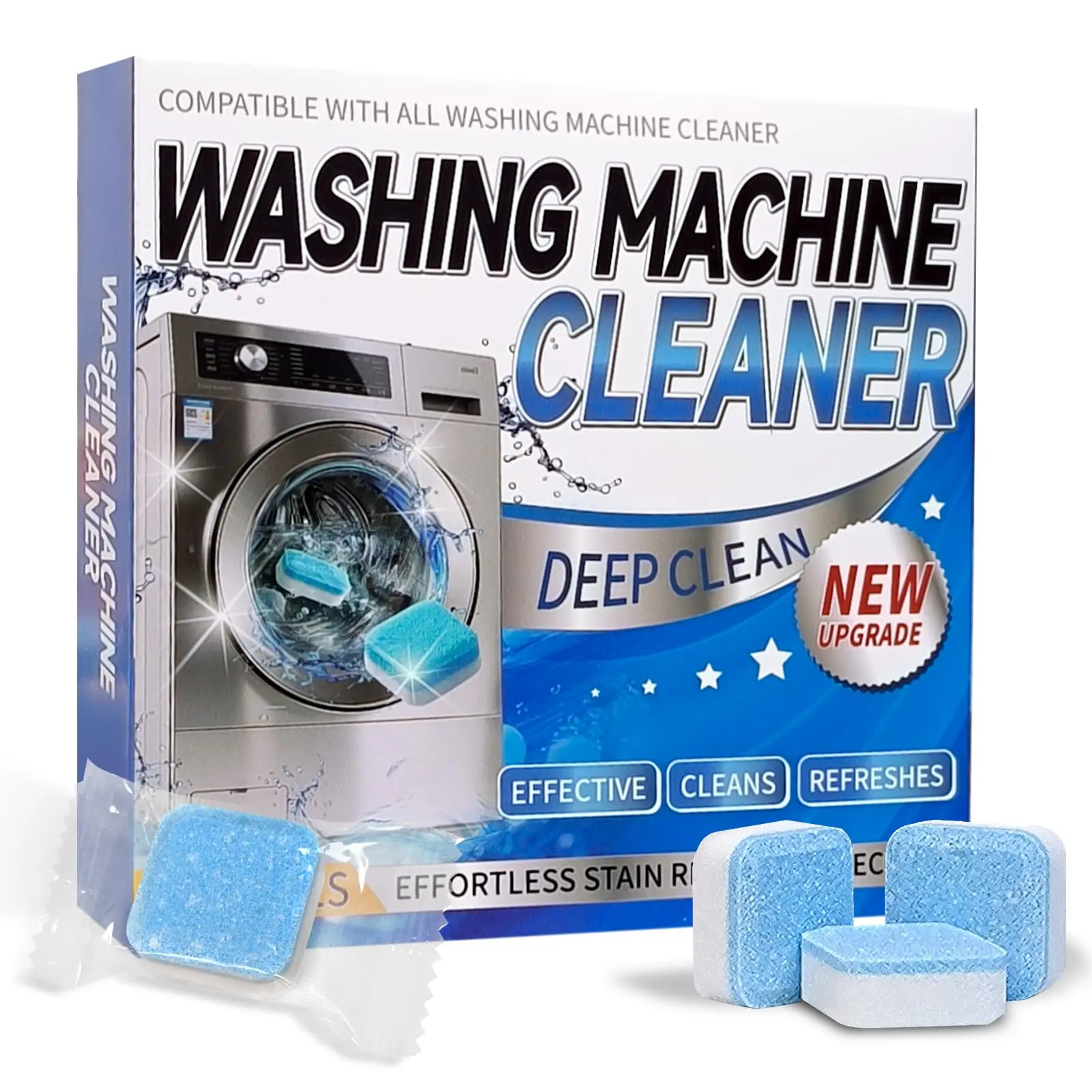Washing Machine Cleaner Tablets, 12 Pack–Deep Cleaning Tablets for Top & Front Load HE Washer Cleaners, Descaler & Deodorizer, Septic Safe, Cleans Drum, Tub, Seal & All Internal Parts