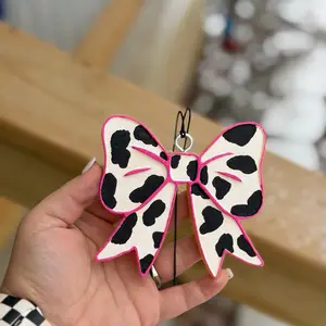 Cow Print Bow Freshie - Pink Outline