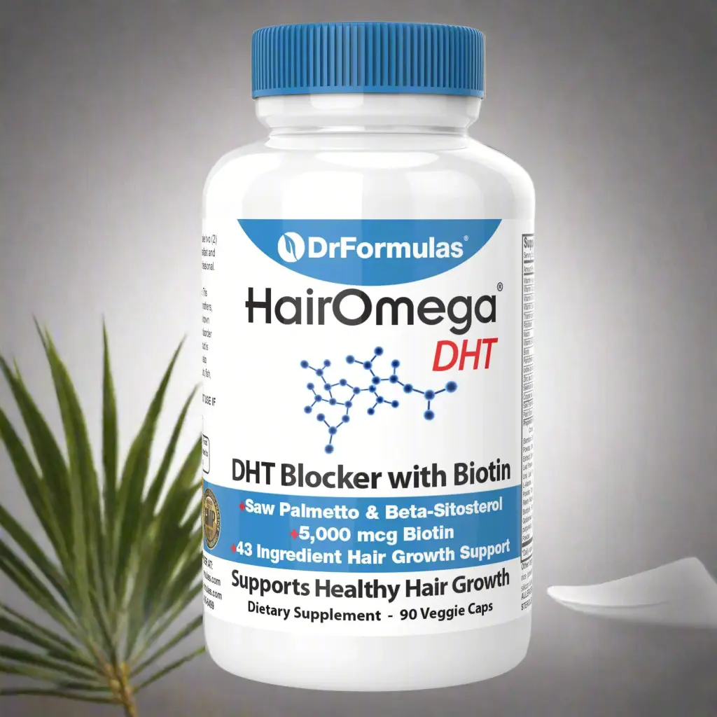 DrFormulas DHT Blocker for Men and Women | HairOmega Advanced Hair Growth Healthcare Supplement -45 Day supply Natural Biotin Vitamin
