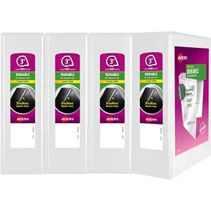 Avery 3 in. Durable View 3-Ring Custom Binder, White - Pack of 4, Office Binders for Computers & Office Stationery Supplies, Custom Binder Binders