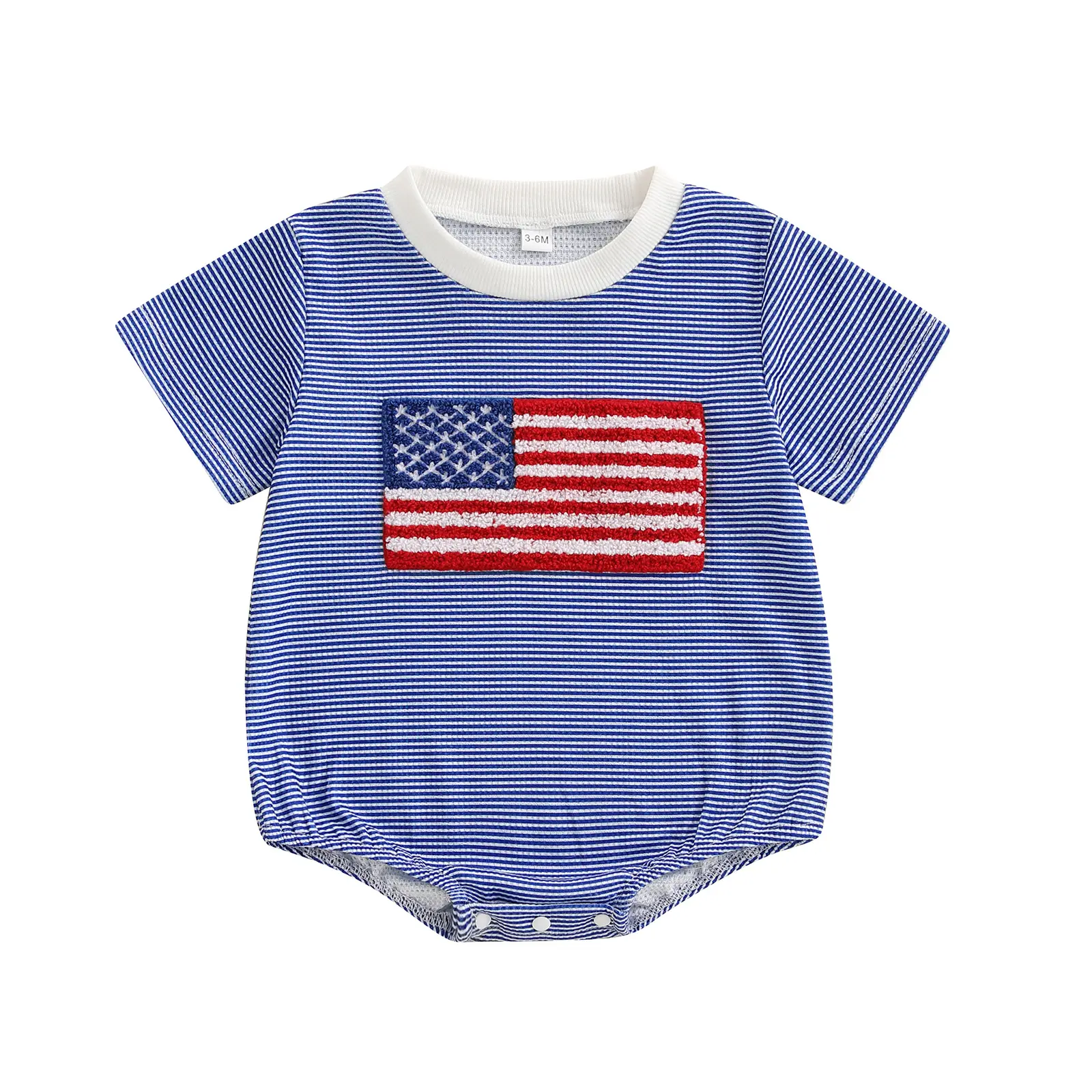 Baby Boys Waffle Knit Bubble Romper, American Flag Embroidered Bodysuit, Newborn 4th of July Independence Day Memorial Day Outfit, Baby Boys Rompers, Independence Day Clothes