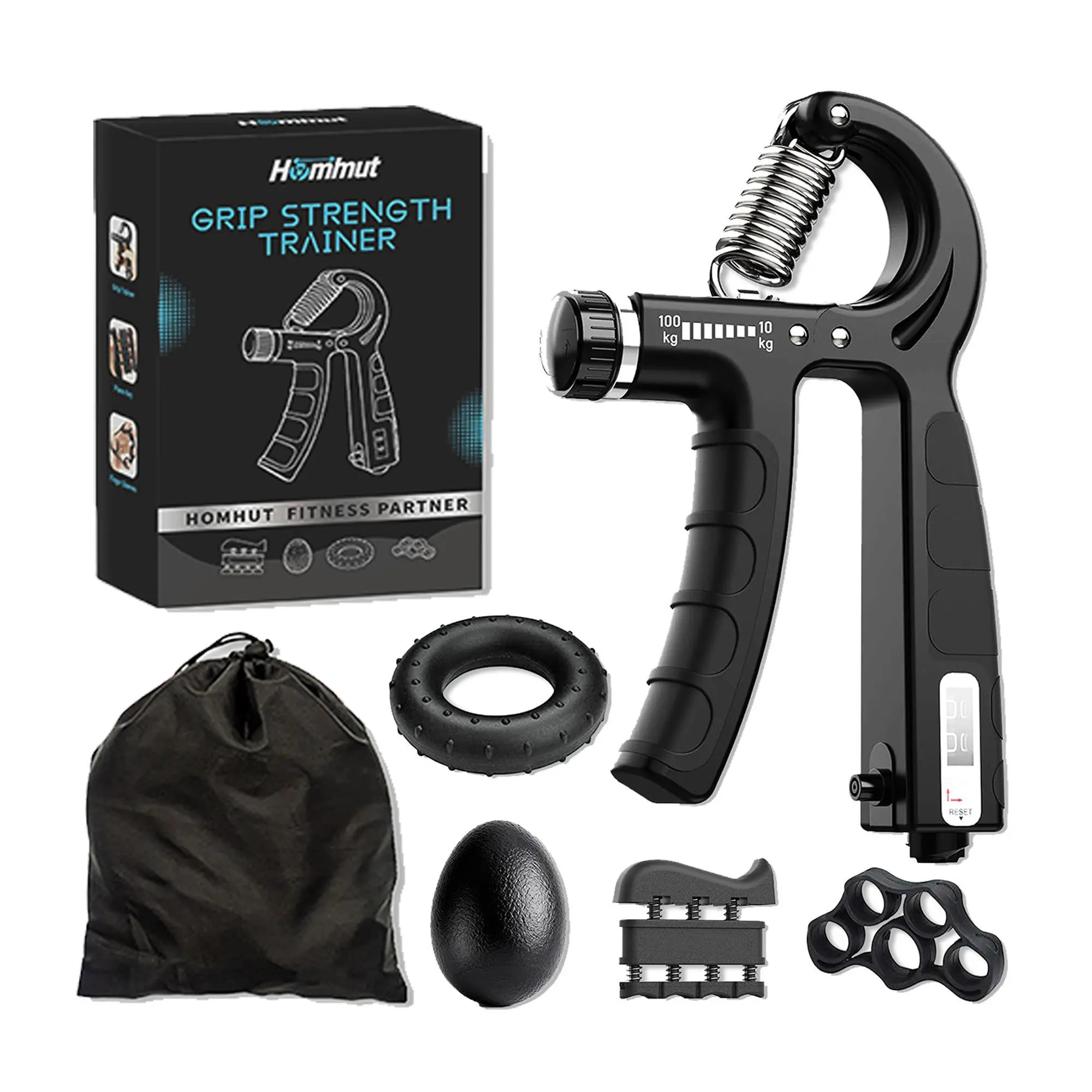 6-Piece Hand Grip Strengthener Kit - Adjustable Workout Equipment for Athletes with Finger Stretcher, Stress Relief Ball, and Grip Ring, Forearm Exerciser that Enhances Finger Flexibility, Wrist Forearm Trainer, Fitness Enthusiasts, Reduces Stress, Versat