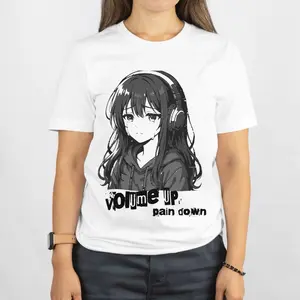 Aesthetic Anime Sad Girl T-Shirt Volume Up, Pain Down Crewneck Comfort