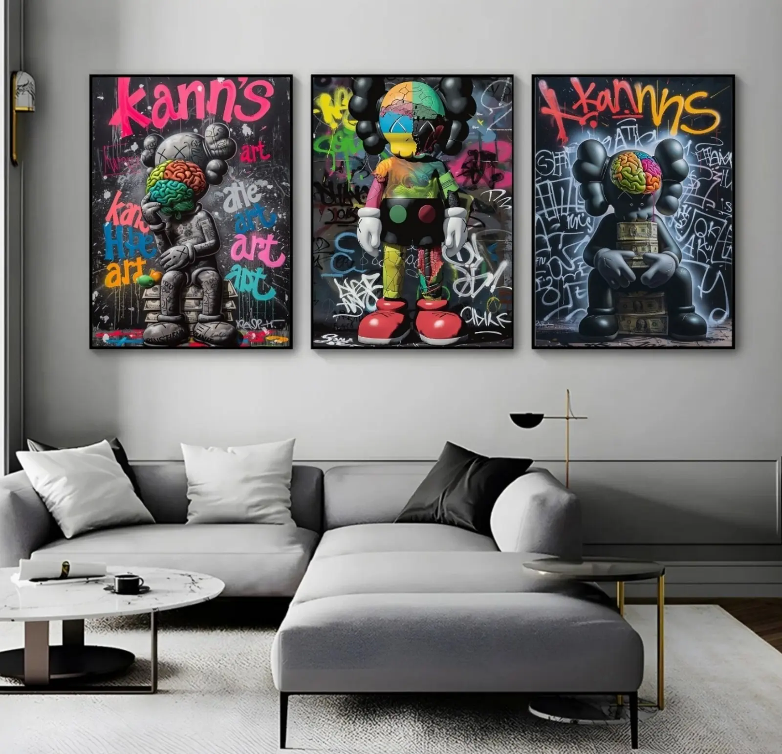 Set of 3 Graffiti Street Kaws Art pieces canvas wall home decor Portrait Gallery