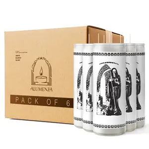 Santa Muerte Candle 6 Pack in Glass Jar 90 Hours – Paraffin Wax, Clean Burning Unscented | Large & Tall Devotional Prayer Pillar Candles for Home, Memorial, Rituals