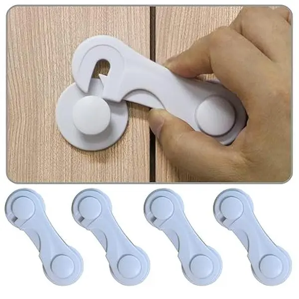 Cabinet Door Locks for Baby Proofing 4 Pack Child Safety Cabinet Locks with Strong Adhesive No Drill Childproof Latches for Cabinets Drawers Cupboards Pantry Closet & Fridge Easy Install White