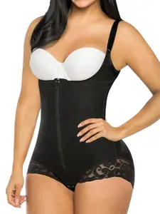 SY Fajas 1count Bodysuit Shapewear for Women, Fajas, Lace Trim Tummy Control Body Shaper, Zipper Open Bust Jumpsuit, Colombian Shapewear