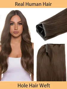 Remy Human Hair Butterfly Weft Extensions Hand Tied Invisible Hole Flat PU Bundles Twin Tabs 40-50g/Pack Long-Lasting Adding length  Boosting Hair Volume And Creating Fullness