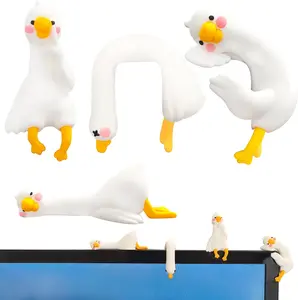 4 PCS Resin Goose Figurine Computer Monitor Decor,Cute Mini Goose Statues for Car Dashboard,Funny Desk/TV/Photo Frame Decorations (White Goose)
