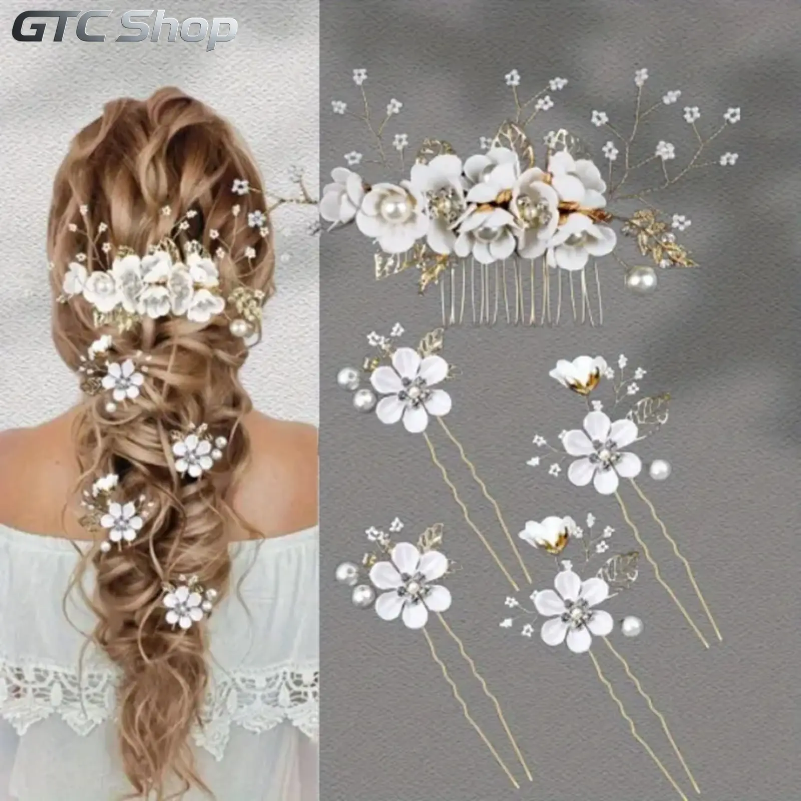 5 Pack Floral Hair Clips with Crystal & Pearl, Rhinestone Embellished Bridal Headwear, Classic Wedding Hair Ornaments, Exquisite Jewelry for Bridesmaids and Ladies, Beautiful Hair Plates for Wedding Events