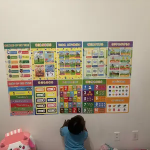 16 Boho Educational Posters for Toddlers 1-3 Laminated Learning ABC Chart Numbers Colors Shapes Days of The Week Preschool Kindergarten Classroom Decor Colorful