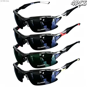 4 Pack Polarized Sports Sunglasses, Rimless Lightweight Windproof UV Protection Glasses for Men Women, Ideal for Baseball Driving Fishing, Trendy Square Cat Eye Oversized Styles, Mens Gifts