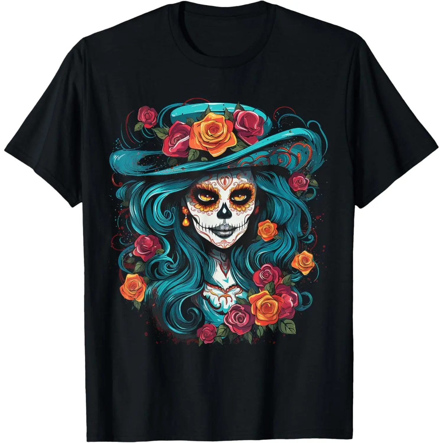 De Los Muertos La Catrina Day of the Dead Sugar Skull Women T-Shirt