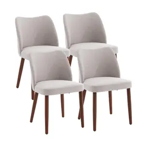 Garvee Linen Dining Chairs Set of 4 Upholstered Fabric Dining Chair with Wood Legs, Wing Backrest, Wooden Kitchen Chairs with Thick Cushions, Leveling Feet for Dining Room, Living Room, Light Grey