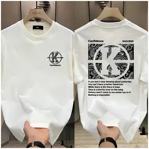 Double-sided K design T-shirt, men's round neck street style summer and spring, casual, clothing, simple yet trendy, party and outdoor activities, fashionable and loose, youthful and energetic, men's daily wear tops