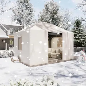 Aoxun  Universal Winter Cover for Hardtop Gazebos,Outdoor Gazebo Cover with Sidewalls and Mesh Windows, All Season Waterproof Enclosed Canopy Covers, Beige(Gazebo not Included)