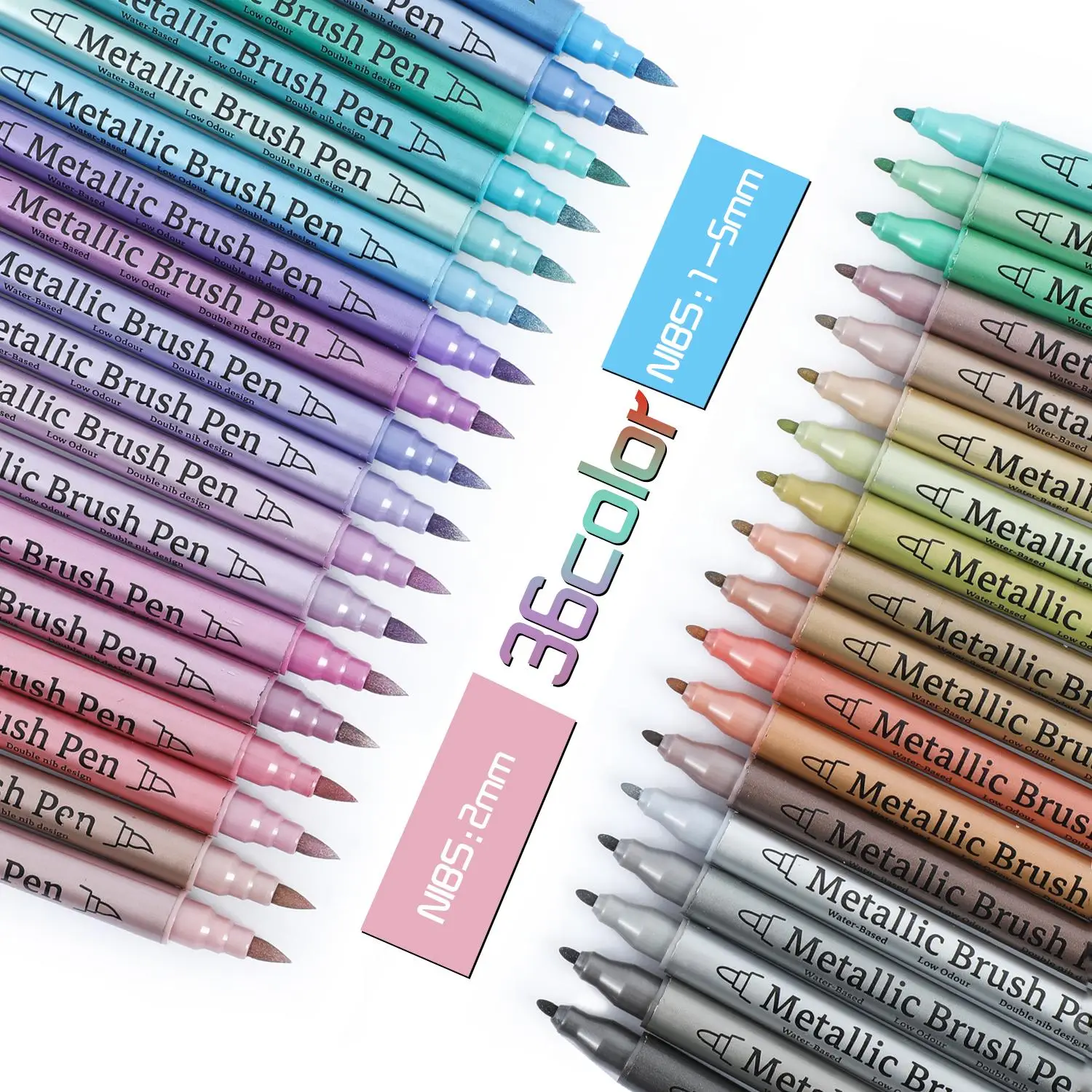 Metallic Paint Marker Pen, 12/24/36pcs Dual Tips Metallic Paint Marker Pen Set, Fine Marker Pen for Rock Wood Ceramic Canvas DIY Painting Drawing, Art